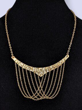 Vintage Draped Chain Hammered Metal Choker Necklace